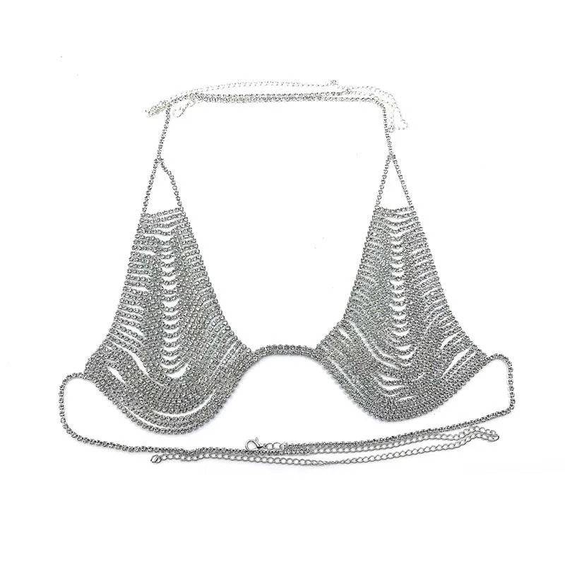 Sultry Rhinestone Tennis Chain Lingerie Bikini Set