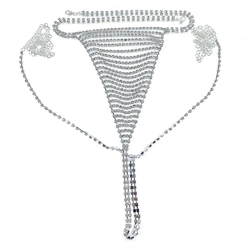 Sultry Rhinestone Tennis Chain Lingerie Bikini Set