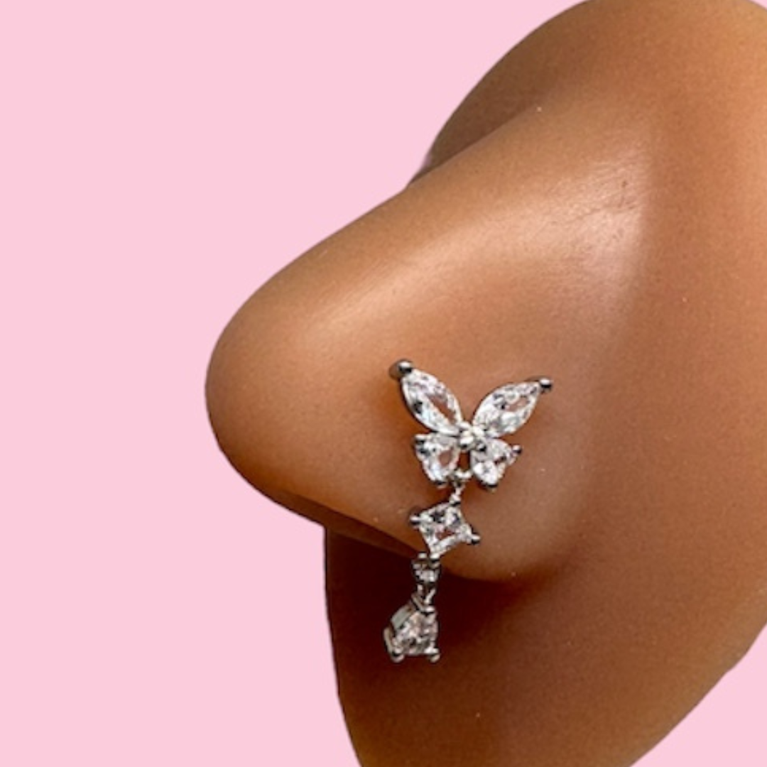 Crystal Butterfly Dangle Nose Ring