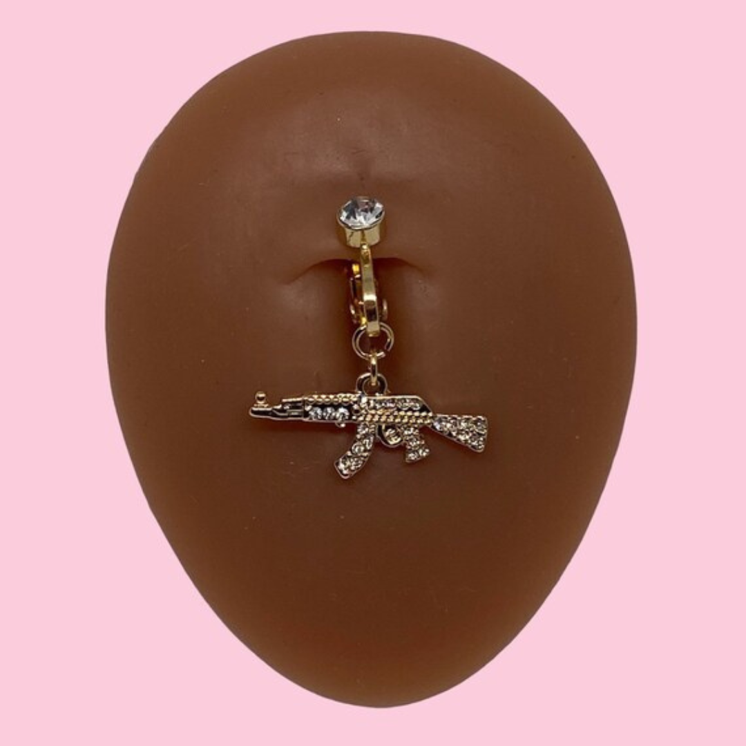 Fake AK47 Charm Clip on Belly Ring