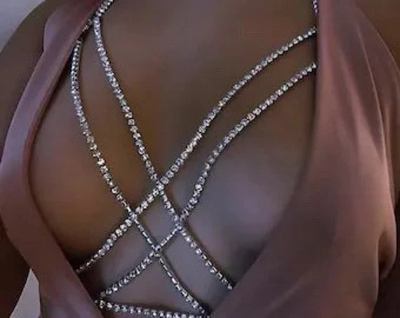 Crisscross Bra Chain | Rhinestone Bikini Body jewelry