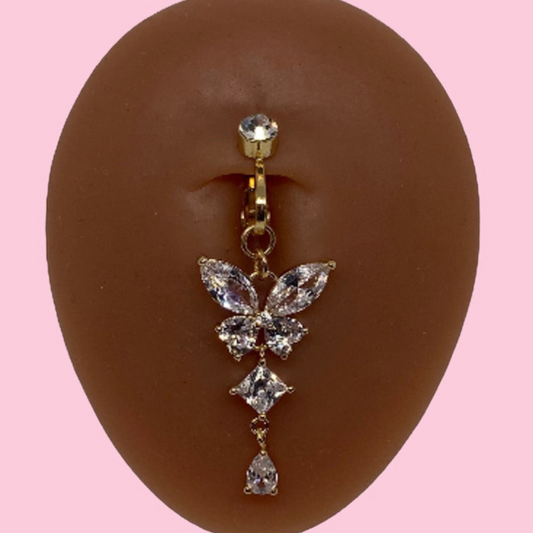 Fake Crystal Butterfly Dangle  Belly Ring