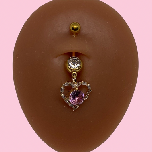 Pink Crystal Heart Belly Ring
