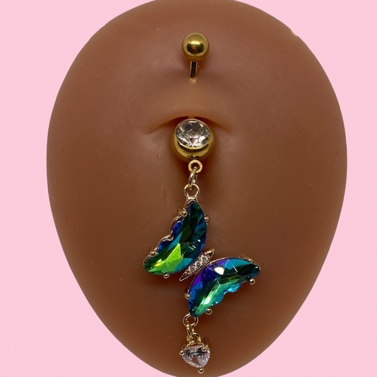 Iridescent Butterfly Dangle  Belly Ring