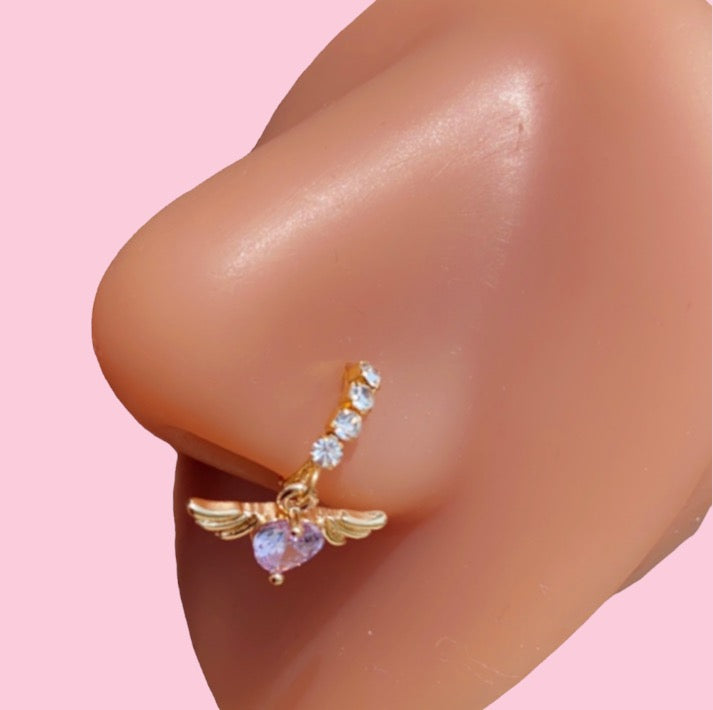 Winged Heart Dangle Nose Ring